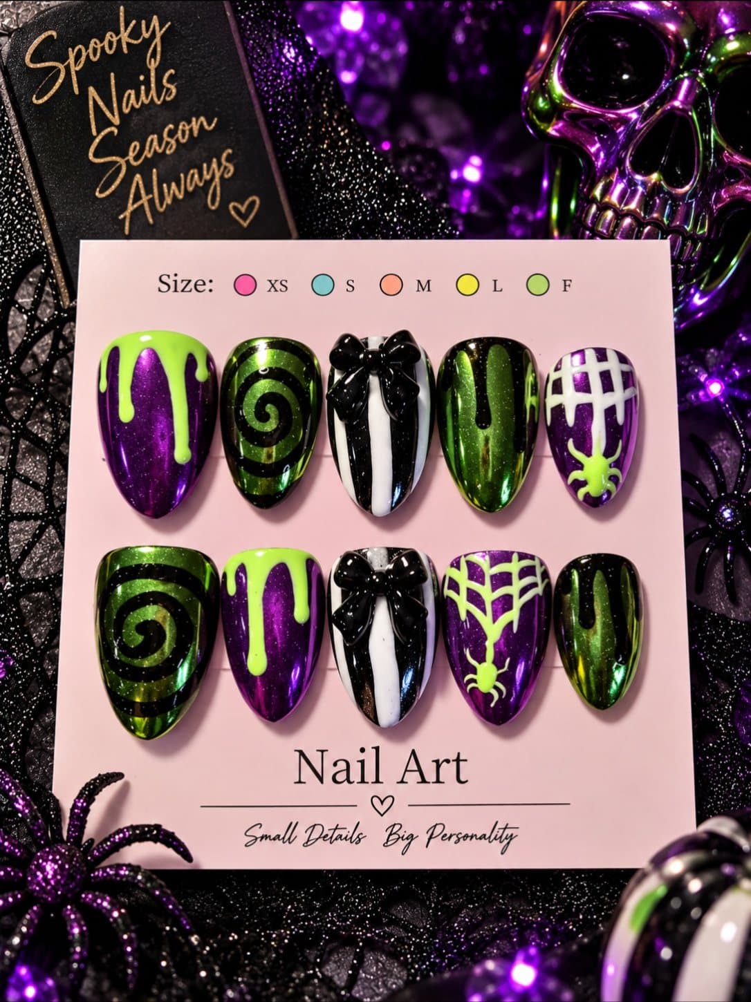 Slime and Stripes press-on nail set